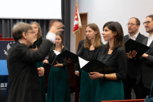 Academic choir during a performance.