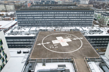 A helipad for emergency medical helicopters on the hospital roof.