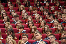 Students gathered in the auditorium attend the inauguration of the academic year.