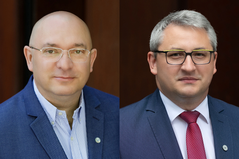 Two elegantly dressed men: on the left, Prof. Gałązkowski; on the right, Dr. habil. Rzońca.